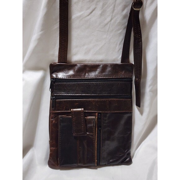 Vintage Genuine Leather Vertical Crossbody Shoulder Bag Made In Mexico - Picture 1 of 14